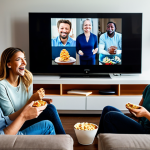 **

"A diverse group of friends watching a movie together on a large screen TV in a modern living room. They are laughing and sharing snacks. The room is decorated with comfortable furniture and warm lighting. safe for work, appropriate content, fully clothed, modest attire, family-friendly, professional photography, perfect anatomy, natural pose, correct proportions, well-formed hands, proper finger count, natural body proportions"

**