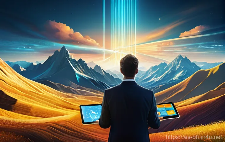 OTT 콘텐츠 제작에 투자하기 - **Prompt:** "A vibrant, panoramic view of a 'Digital El Dorado.' Imagine a landscape where shimmerin...
