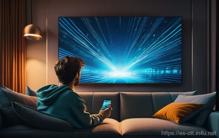 OTT 콘텐츠와 기술 혁신 사례 - **Hyper-Personalized Streaming Experience**
    A young adult, casually dressed in comfortable loung...