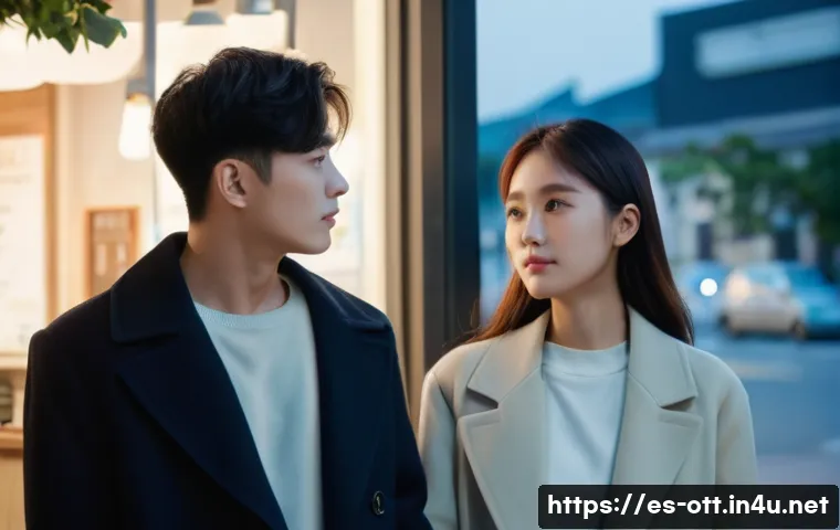 웨이브 드라마 추천 - **Prompt:** A young Korean couple, one male and one female, standing in a softly lit, aesthetically ...