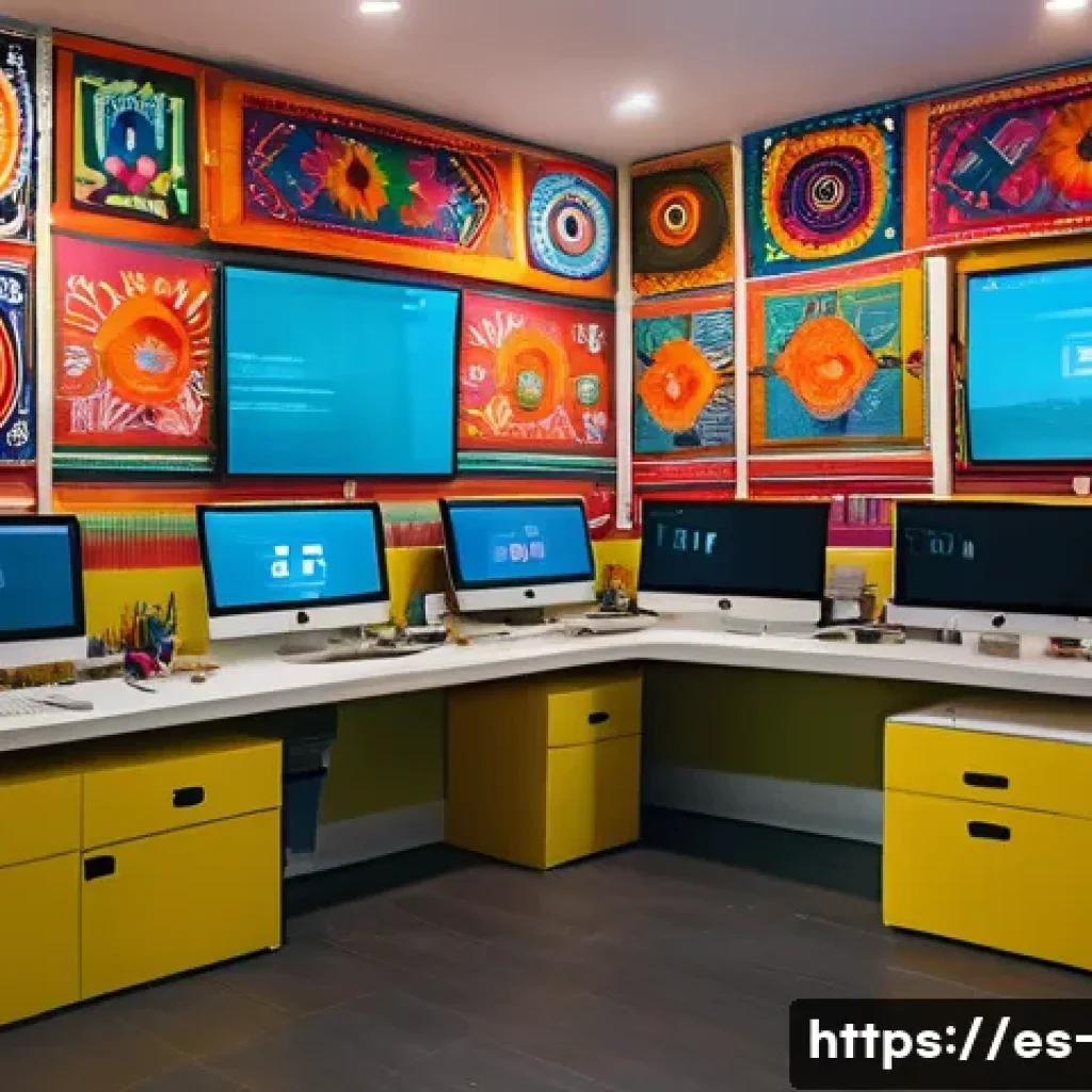 OTT와 지역 콘텐츠의 기회 - A vibrant digital studio scene in Mexico City showcasing a diverse team of young filmmakers and anim...