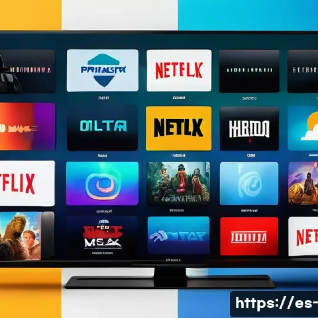 OTT 플랫폼 추천 콘텐츠 - A vibrant digital illustration showcasing the comparison of major OTT platforms, featuring colorful ...