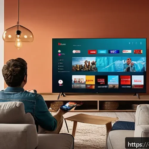 Home 33 OTT 기술 발전의 가능성 - A modern living room scene in Spain during the evening, featuring a diverse Spanish family gathered ...